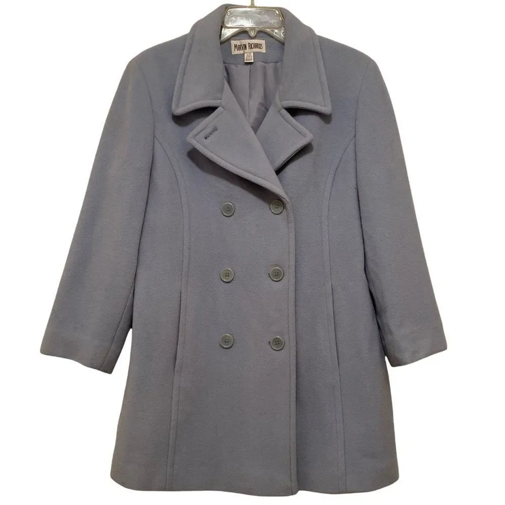 Vintage Marvin Richards Powder Blue Double Breasted Pea Coat Size Large